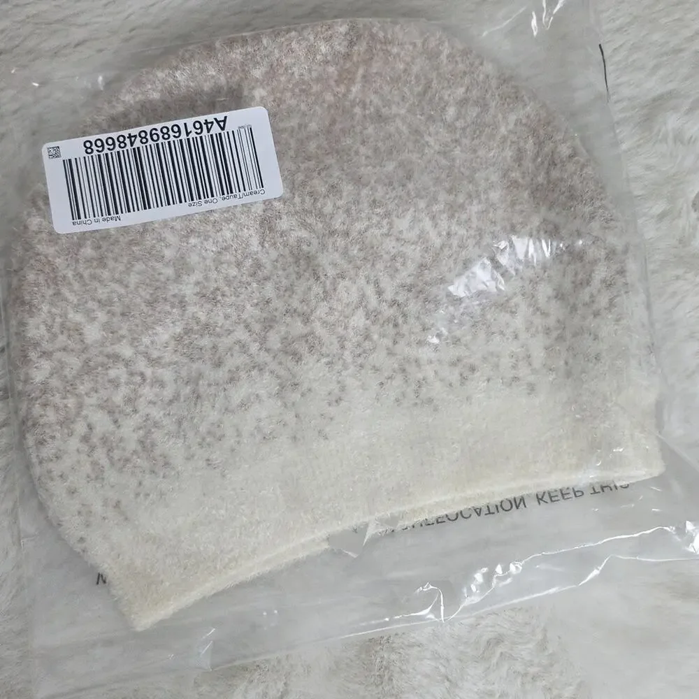 Barefoot Dreams CozyChic Lite Confetti Beanie Cream Taupe Knit Slouchy NWT OS